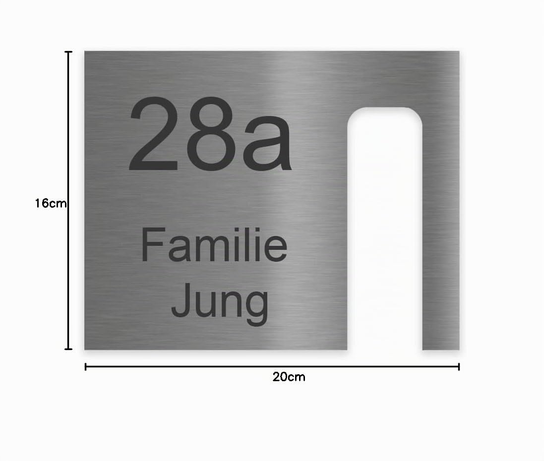 Jung Edelstahl Design Modernes V2A Edelstahl Türschild optimiert für Blink Doorbell Klingelschild 20x16 cm Haustürschild mit Hausnummer und Namen individuell personalisierbar (Edelstahl)