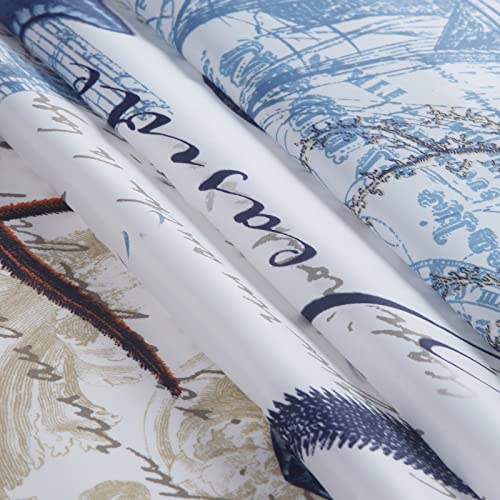 Sd Sdliving Under The Sea Seashell Polyester Ocean Fabric Blue Seaside Printed Waterproof Shower Curtain For Bathroom,72" W X 72" H #TOP2