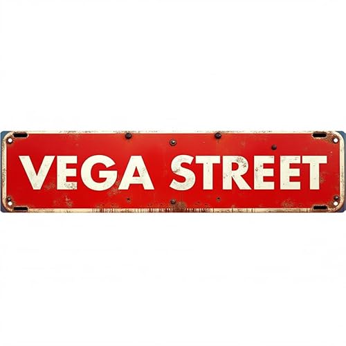 Vega Street Tin Sign 16x4 Inches Outdoor Decor