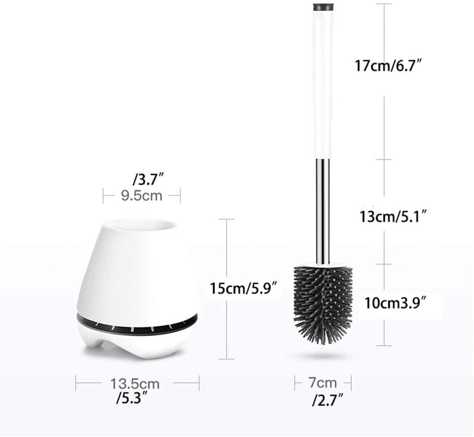 Brosse pour Cuvette de Toilette avec Manches en Acier Inoxydable, Poils en Silicone et Base Creuse (Ensemble de brosses).