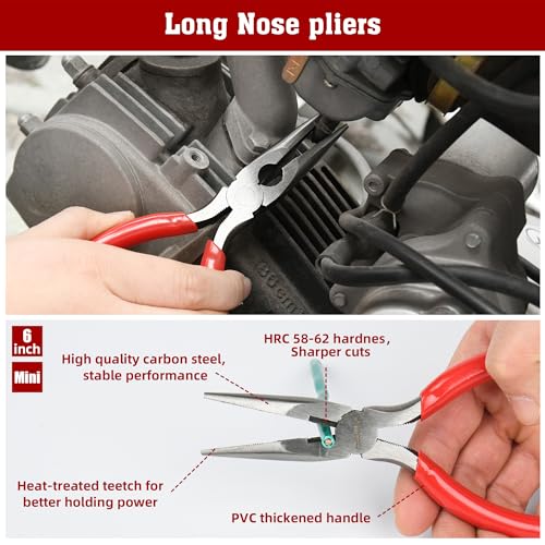 Image of TOOLEAGUE 8Pcs Pliers Set with Storage Bag,Red | Groove Joint,Long Nose,Slip Joint, Diagonal, Linesman Plier,Adjustable Wrench for DIY and Multi-Use