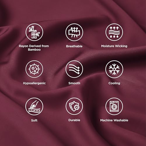 Image of Bedsure King Size Pillow Cases Set of 2, 100% Rayon Derived from Bamboo | Cooling Pillowcases, Similar to Silk Pillow Covers with Envelope Closure, PureWoven Bedding Gift, Burgundy, 20x36 Inches