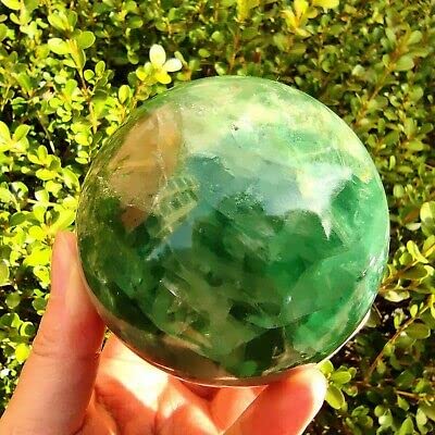 TOP 968G Natural Green Fluorite Ball Quartz Crystal Healing Sphere Reiki Stonec