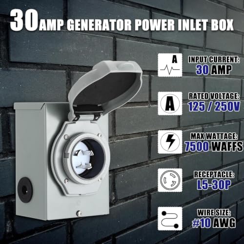 Xuhal 40 FT 30 Amp Generator RV Extension Cord and Pre-Drilled Power Inlet Box 3 Prong Compatible with NEMA TT-30P/L5-30R 125V/250V Cord with Generator Interlock Kit to House STW 10 Awg, Etl Listed by Xuhal - Used condition - Image 3