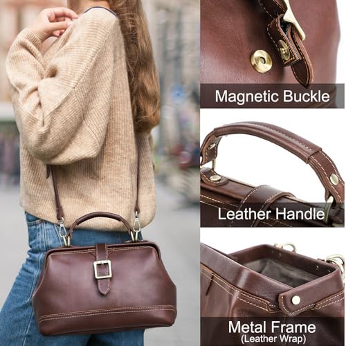 Image of CONTACTS Full Grain Leather Doctor Purse Bag for Women Top Handle Bag Vintage Handbag Shoulder Bag