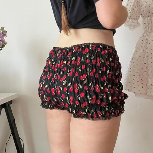 Image of Yuemengxuan Women Y2k Ruffle Shorts Ruched Plaid Shorts Micro Shorts Pajama Bottoms Y2k Cute Fairy Lace Edge Pettipants