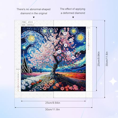 Image of AiYuanzsh 5D Special Shape Diamond Art Kits for Adults, Cherry Blossom Tree Diamond Painting Kit, Starry Sky Style Crystal Rhinestone Diamond Art for Wall Decor Gift, 12x12 Inch
