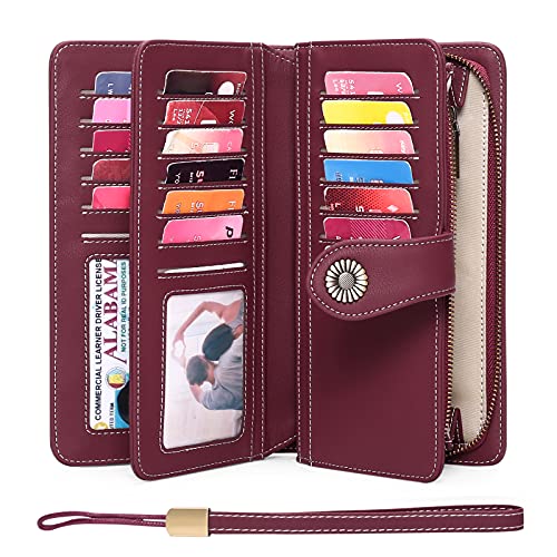 Image of FALAN MULE Wallets for Women Trifold Wristlet Wallets Large Capacity RFID Blocking Ladies Purse Credit Card Holder