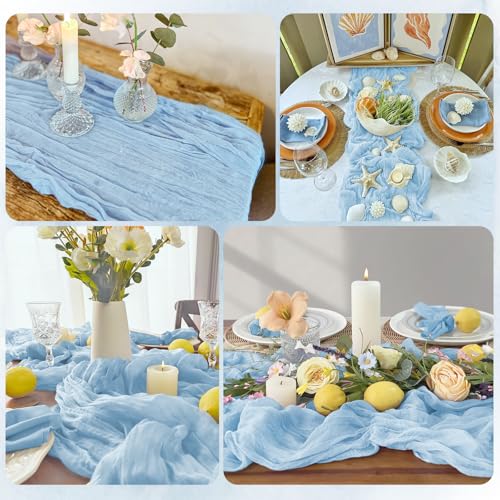 RealBox 6 Pack Baby Blue Cheesecloth Table Runner 17x108 Inch Semi Sheer Boho Gauze Cheese Cloth Fabric Table Runners, for Wedding Party Baby Shower Birthday Home Decor Garden Farmhouse by RealBox - Image 6