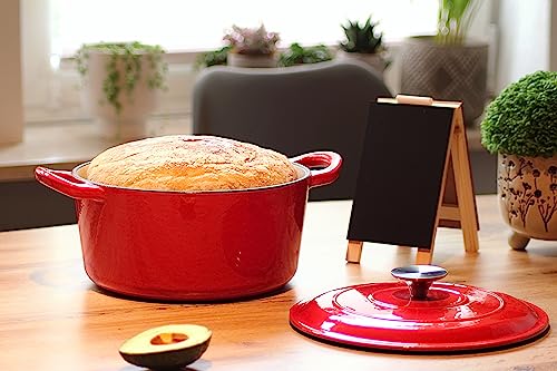Miniatura 4 de Cacerola De Hierro Fundido Echtwerk Con Revestimiento Esmaltado, Olla De Hierro Fundido, Asador Con Tapa, Panera Redonda, Apta Para Hornos, Parrillas, Barbacoa E Inducción, Rojo, 3,5 L