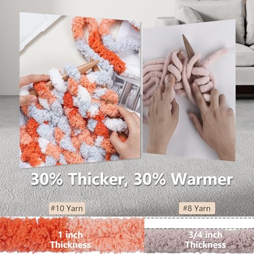 Image of Cozyful Chunky Yarn for Hand Knitting - #10 Chunky Chenille Blanket Yarn, Jumbo Big Thick Chunky Yarns for Crocheting, Tie Dye Bulky Knit Yarns, 8 Skein (20 yds 8 oz Each Skein), Multi Orange&Grey