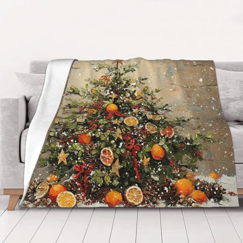 Zenorix Traditional Christmas Tree Artwork Flannel Throw Blankets,Classic Holiday Color