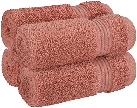 Cotton Paradise Washcloths for Bathroom, 13 x 13 Inch 100% Turkish Cotton Towels Soft Absorbent Luxury Washcloths, Small Hand Face Towels, Coral Washcloths