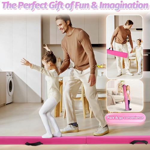 FC FUNCHEER 6FT/9FT Folding Balance Beam for Kids- Gymnastics Foam Floor Beam,Anti-Slip Bottom with Carrying Bag, Faux Suede Covered,Gymnastics Equipment for Home (Faux Suede, Pink, 8FT) by FC FUNCHEER - Image 5