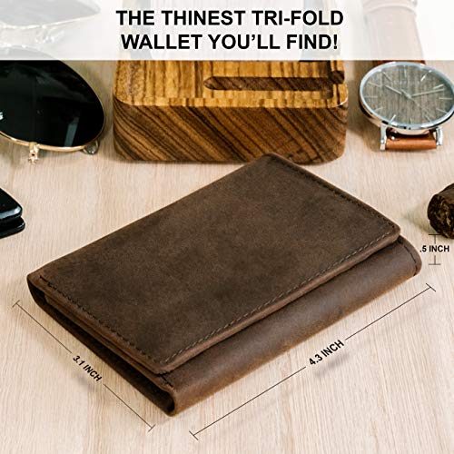 Image of Top Grain Leather Trifold Wallet for Men | Ultra Strong Stitching | Handcrafted Argentinian Leather | RFID Blocking | Extra Capacity Trifold Wallet |Thin and Sophisticated Tri-Fold Design