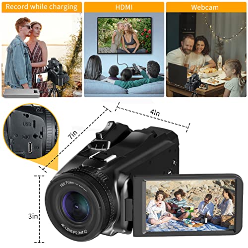 Wikico Video Camera 4K Camcorder 64Mp 60Fps Auto Focus Vlogging Camera For Youtube With Wifi, Microphone 4.0" Touch Screen 18X Digital Zoom Fill Light Remote Control 64Gb Sd Card And Batteries #TOP5