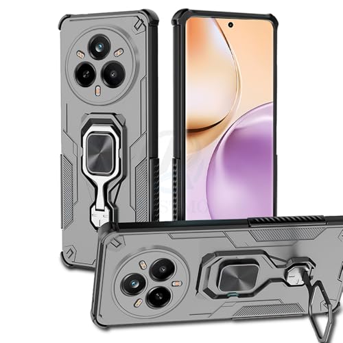 Image of AESTMO Armor Back Cover for Realme 14 Pro 5G | Ring Holder & Kickstand & Camera Protection in-Built | 360 Degree Protection Back Case Cover (Black)