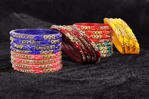 Image of NMII Fancy Glass Bangle Set For Women & Girls | Kada Bangles For Daily Use | Kaanch Ke Kade | Multicolor Kada Set | Chudi For Women | Fancy Women's Bangles For Wedding, Party & Gift