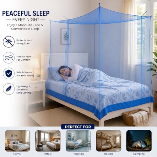 Image of ANS HDPE Mosquito Net for Single Bed | 3.5 x 6.5 Ft | Durable Breathable Mesh with Strong Border | Hanging Type Mosquito Protection Net | Lightweight & Foldable | Blue