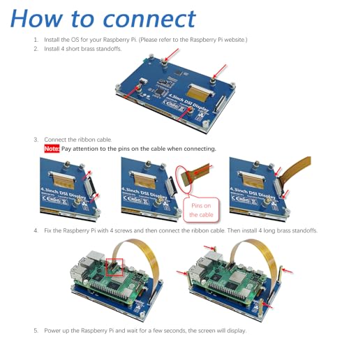 Image of FREENOVE 4.3 Inch Touchscreen Monitor for Raspberry Pi 5 4 B 3 B+ A+, 800x480 Pixel IPS Display, 5-Point Touch Capacitive Screen, Driver-Free MIPI DSI Port