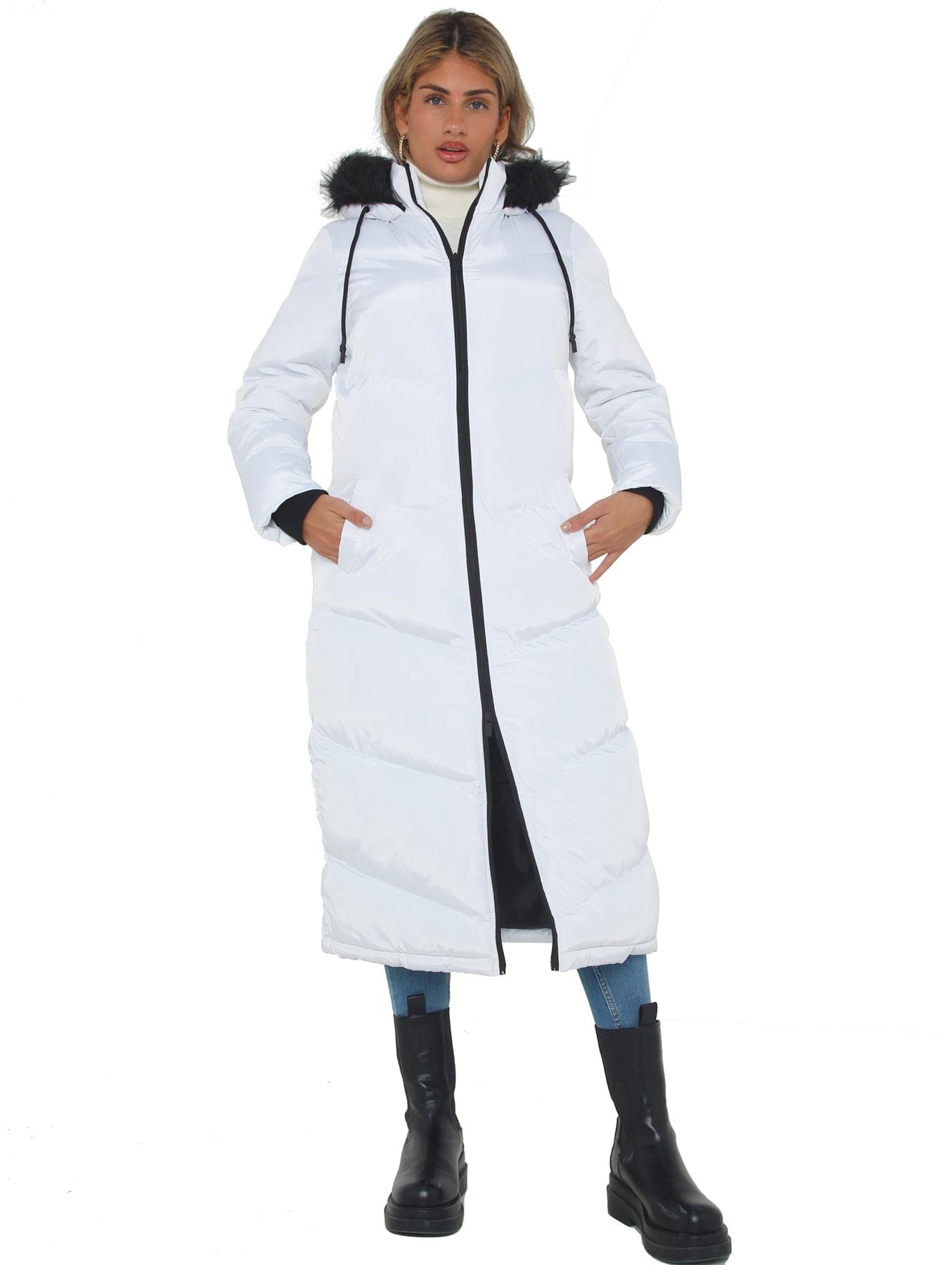 SS7 Womens Parka Coat Padded Showerproof Hood Maxi Jacket White