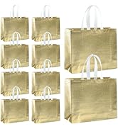 40 Pack Glossy Gold Reusable Gift Bags with Handles - Shiny Non-Woven Shopping Tote Party Favor B...