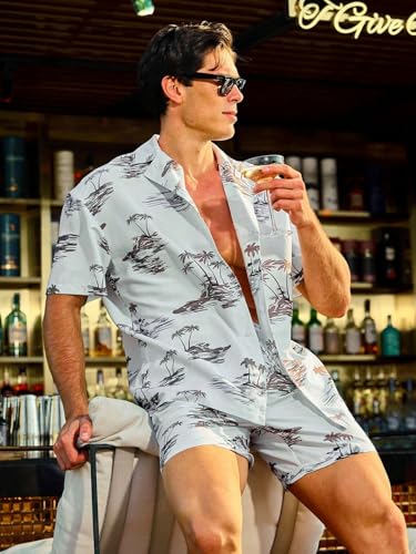 Image of GRECIILOOKS Men's Co Ord Set |Printed Shirt and Shorts Set for Men |Summer Loungewear, Beachwear & Night Suit for Daily Comfort | Nightwear Set for Mens