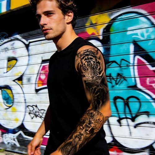 Image of MAYCREATE 72 Sheets Temporary Tattoo Black Large Animal-themed Tattoo Stickers Small Old School Style Waterproof Fake Tattoos for Arm, Legs, Calf