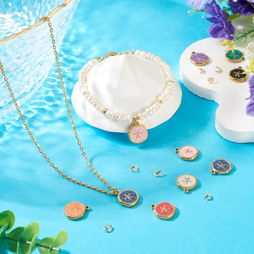 Image of Craftdady Golden Enamel Ocean Animals Pendants Stainless Steel Summer Sea Charms with Jump Ring for Jewelry Making Crafting Necklaces Bracelets Earrings Keychains