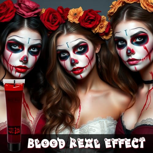 Halloween Schminke Set - Kunstblut Halloween Make Up Erwachsene Kinder, Narben Wunden Theaterschminke Vampir mit Blut+Face Paint(Schwarz, Weiß, Rot) + Narbenwachs+ Latexmilch+Palette mit 8 Farben
