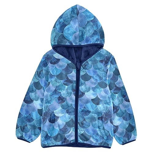 Navy Blue Mermaid Boys Fleece Hoody Jacket Zip Up Coat Warm Fall Winter Plush Jacket Long Sleeve Outerwear