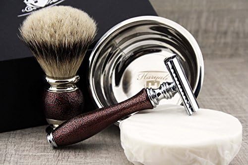 Premium Classic Men's Shaving Set ft Top Grade Silver Tip Brush, DE Safety (Blades Not Included), Engraved Bowl & Soap