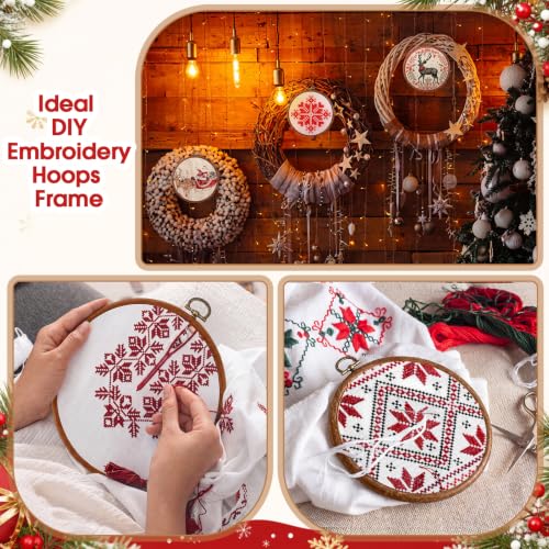 Image of Burbell 6 Pcs 6 Inch Pcs Spring Round Embroidery Hoops Frame Circle Rubber Hoops Ring Display Cross Stitch Ornament Imitated Wood Frame Kits for Christmas in July Craft Sewing DIY Hanging Gifts