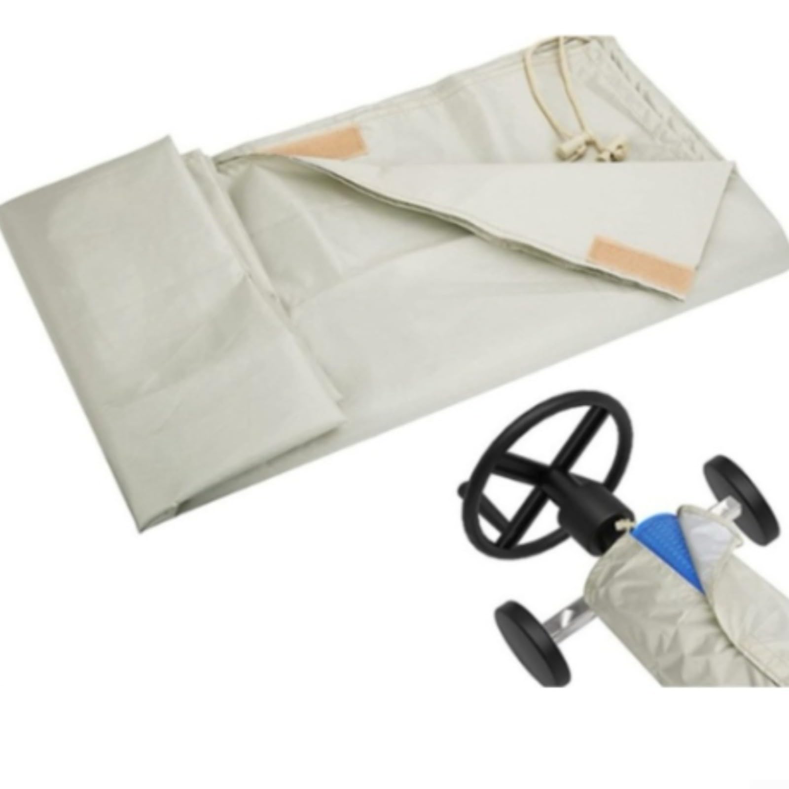 FACAIIO Cubierta solar para alberca de 20 pies con carrete, resistente a la intemperie 190T, manta para exteriores para piscinas sobre el suelo, reduce la evaporación, beige (610 x 96 cm, beige)
