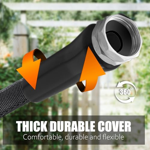 Non-Expanding Garden Hose 50ft – Flexible, Burst-Resistant, Anti-Kink, 10-Function Spray Nozzle, Lightweight & Durable for Outdoor Use(Grey)