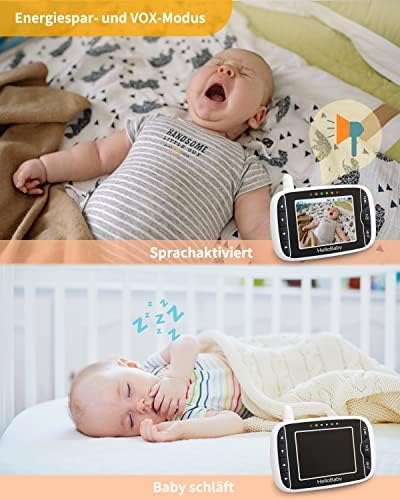 HELLO BABY Baby Monitor, Monitor with Camera and Audio, 3.2'' LCD Screen,Rotate 355°horizontally and120°vertically,VOX Mode,Two-Way Audio, Night Vision,Temperature Monitoring, Lullabies