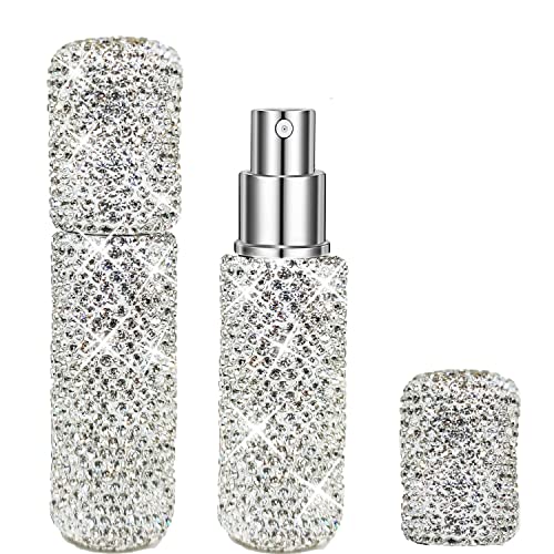 10ML Bling Perfume Spray Bottle, Rhinestone Travel Refillable Perfume Atomizer Bottle Bling Portable Mini Perfume Spray Dispensers. (Silver)