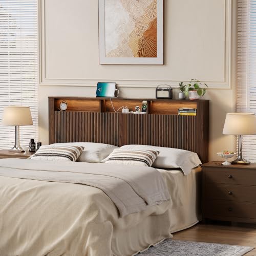 Queen Size Headboard Only with Storage Shelves, Wooden Bookcase…