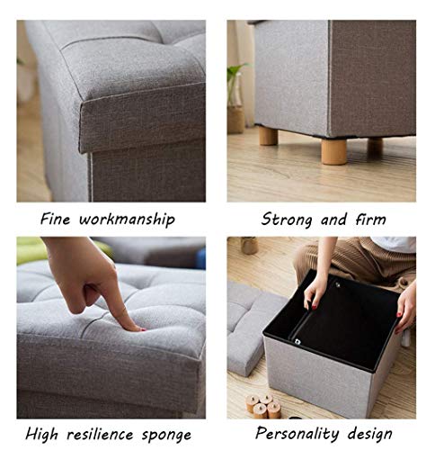 Tabouret de rangement pouf vert et bois à haute élasticité - 5