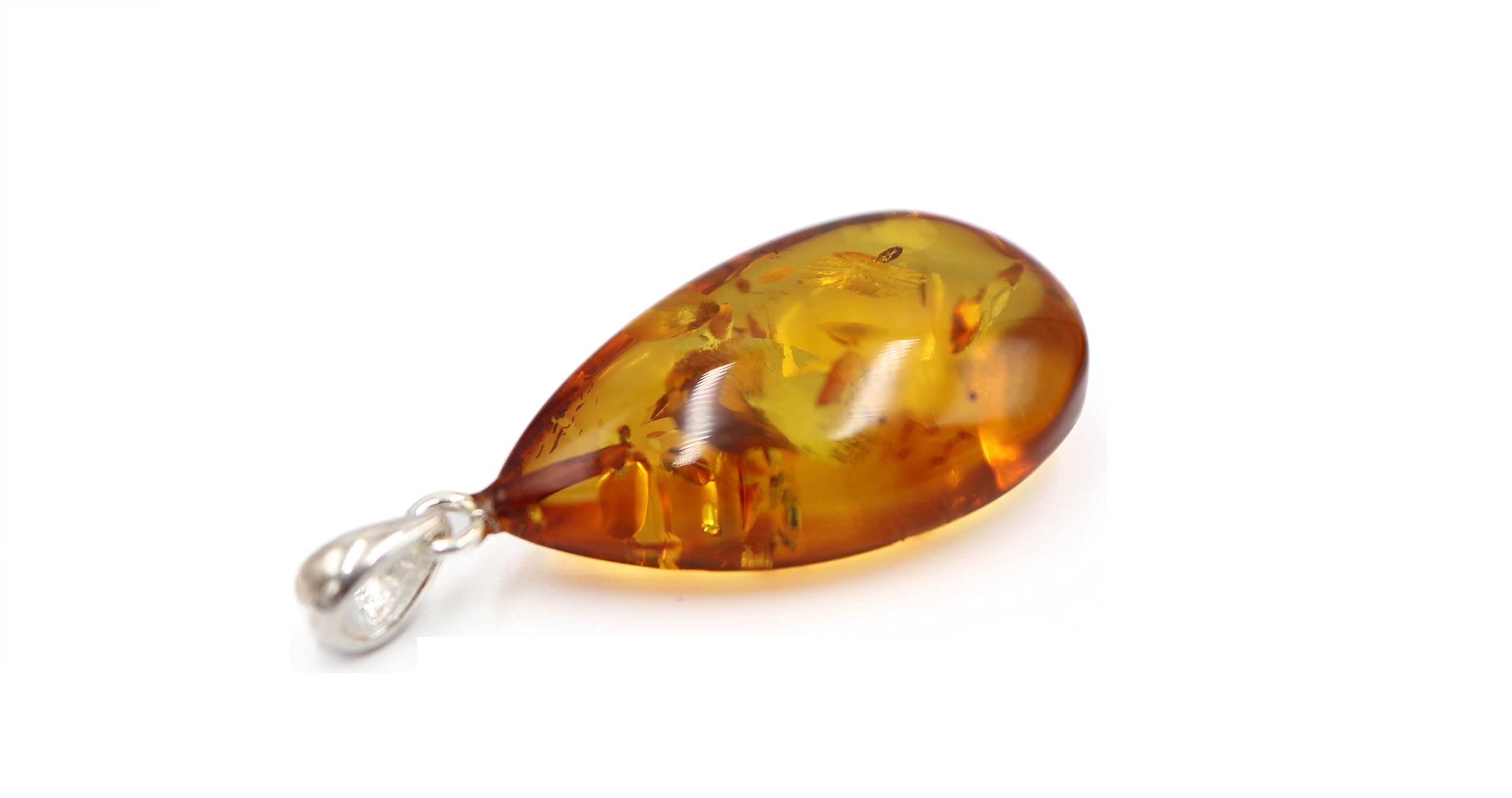 Ciondolo Ambra Color Cognac Con Fiocco in Argento Sterling 925 | Collana Con Ciondolo in Ambra Baltica | Gioielli in Argento