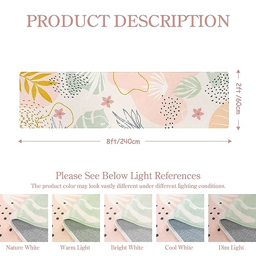 Lahome Washable Rug 2x8 - Hallway Kitchen Bathroom Carpet Runner, Lightweight Pink Botanical Print Laundry Non Slip Throw Rug, Bedroom Entryway 8ft
