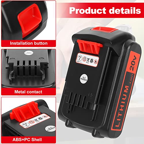 Image of Battery Replacement for Black+ Decker Lithium: 20V 4.0ah Compatible with LBXR20 LBXR2020 LBXR2520 LB2XR20 - Extended Runtime for Cordless Power Tools Drill 1 Pack