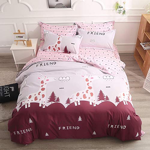 Treer Juego de Ropa de Cama Microfibra Funda de Almohada 3 Piezas, Cama Matrimonial Individual Confortable para Cama Funda de edredón King, Simple, Color de Verano (venado,Cama 90cm)