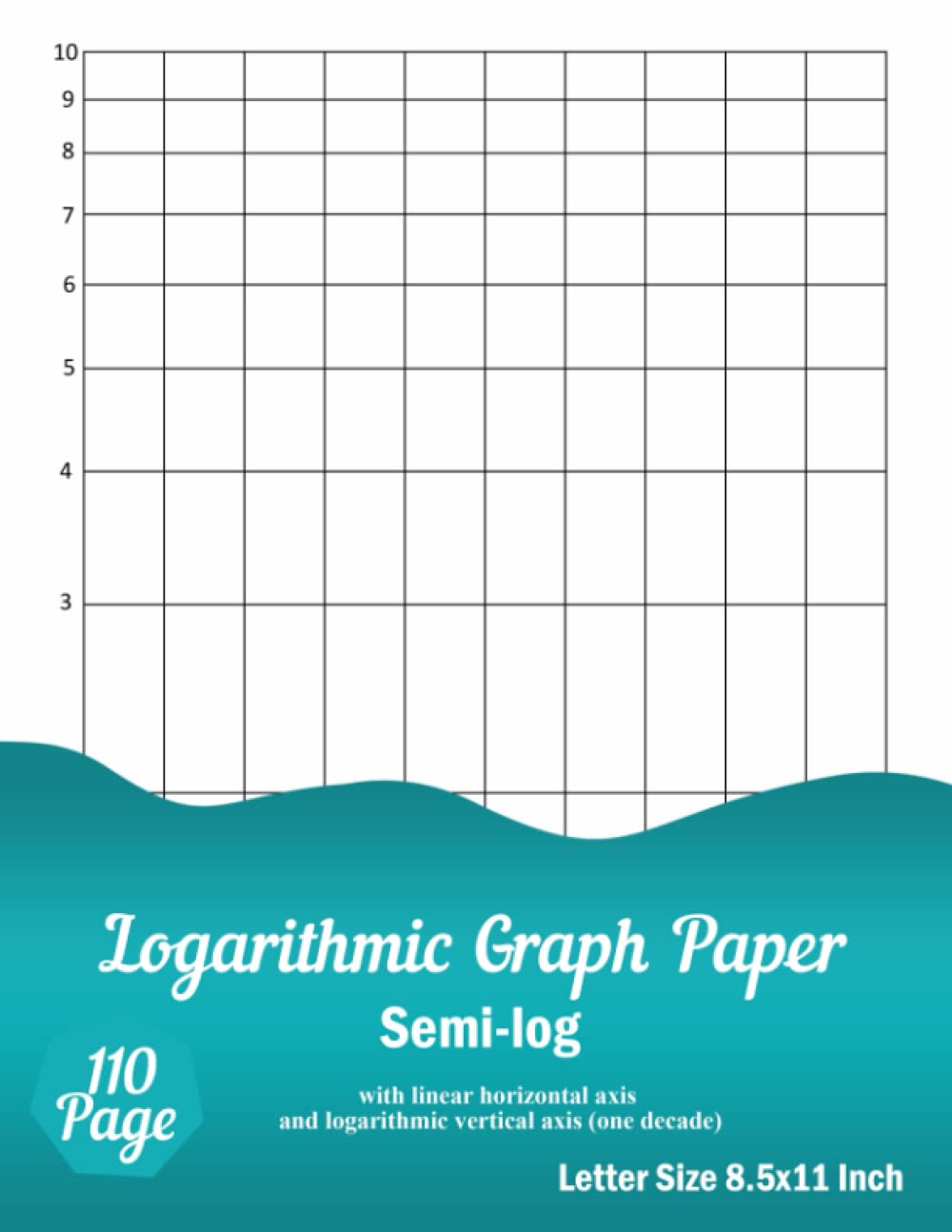 Logarithmic Graph Paper: Semi-log graph Paper Notebook with linear horizontal axis and logarithmic vertical axis (one decade)
