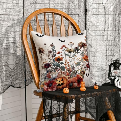Avoin Colorlife PILLOWCOVER-HALLOWEEN-4545-048 Halloween Horror Wildflowers Throw Pillow Cover thumb #2
