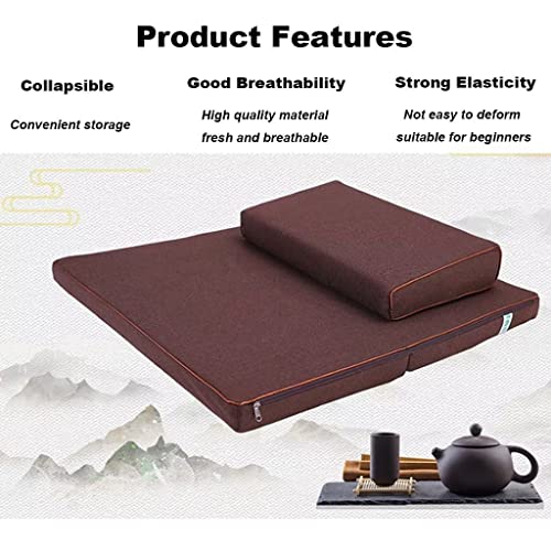 Portable Zabuton Meditation Cushion Set With Beautiful Bag, Large Rectangular Zen Pad And Foldable Square Floor Pillows For Adults, Yoga Mats, Washable Cover (23.6X23.6X1.9In, Brown) #TOP4