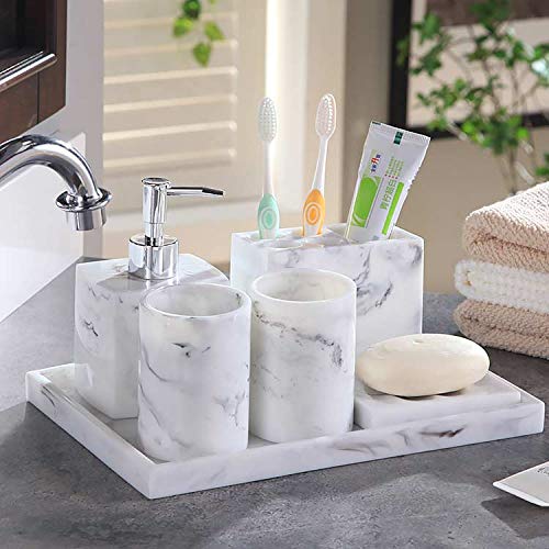 Support de brosse à dents et distributeur de savon effet marbre design