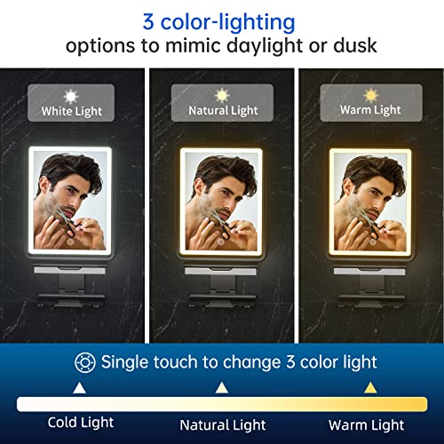 Shower Mirror, 6.2" W X 8" H, Fogless For Shaving With Squeegee To Keep Clean Or Remove Foggy Mess, Two Mounting Solution, Dimmable Lighting (3 Color Setting) Shower Mirror Fogless For Shaving #TOP2