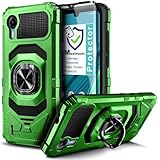 NZND Design for Cricket Debut S2 Case, ATT Calypso 4 Phone Case with Tempered Glass Screen Protector (Maximum Coverage), Full-Body Protective Magnetic Car Ring Holder [Military-Grade] Case (Green)