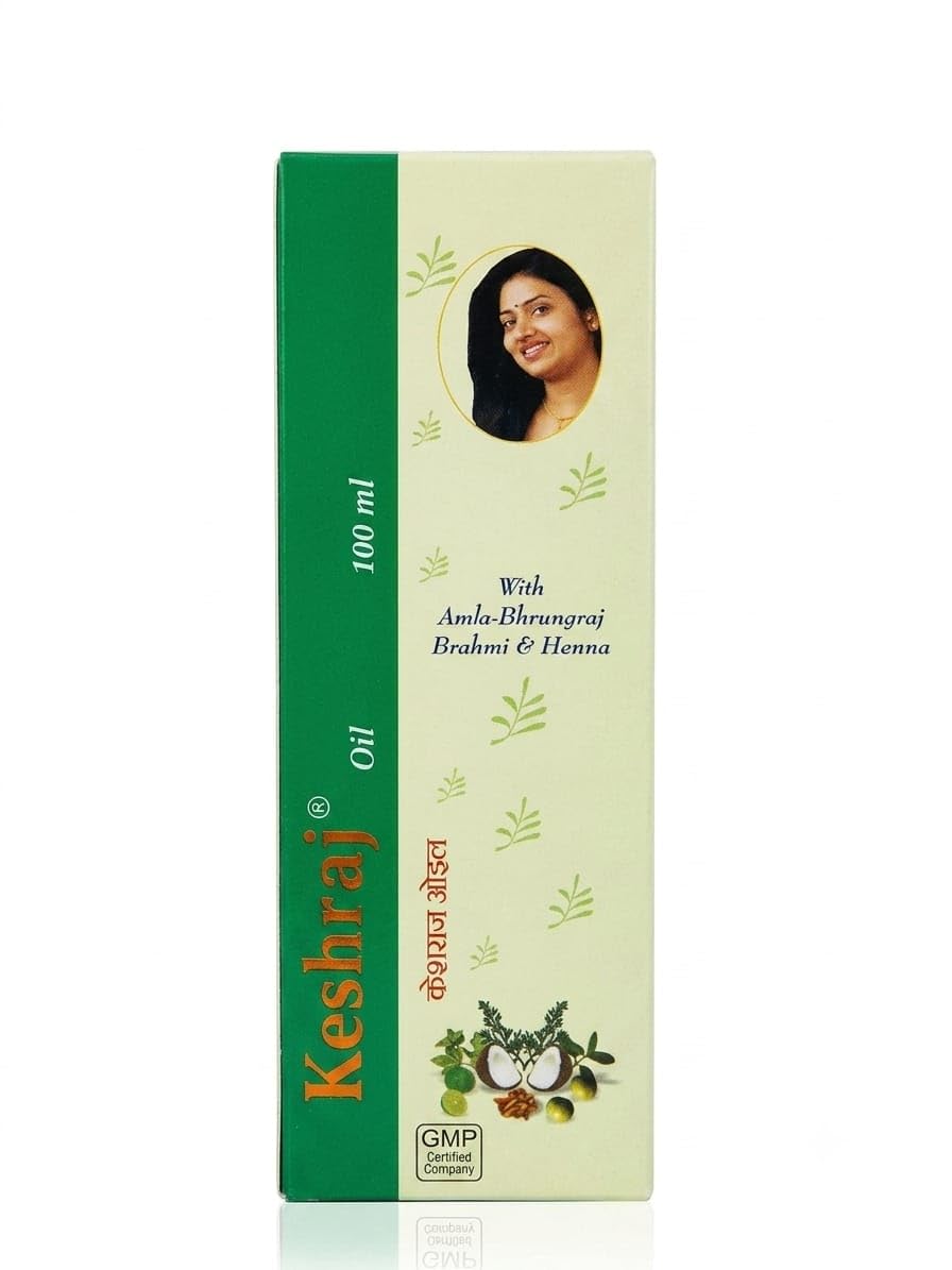 Keshraj Hair Oil with Amla, Bhringraj, Brahmi & Henna 100ml 2 pic | Ayurvedic Formula, Reduces Hair Fall, Scalp Nourishment, 7 Herbal Ingredients, GMP Certified-image-2